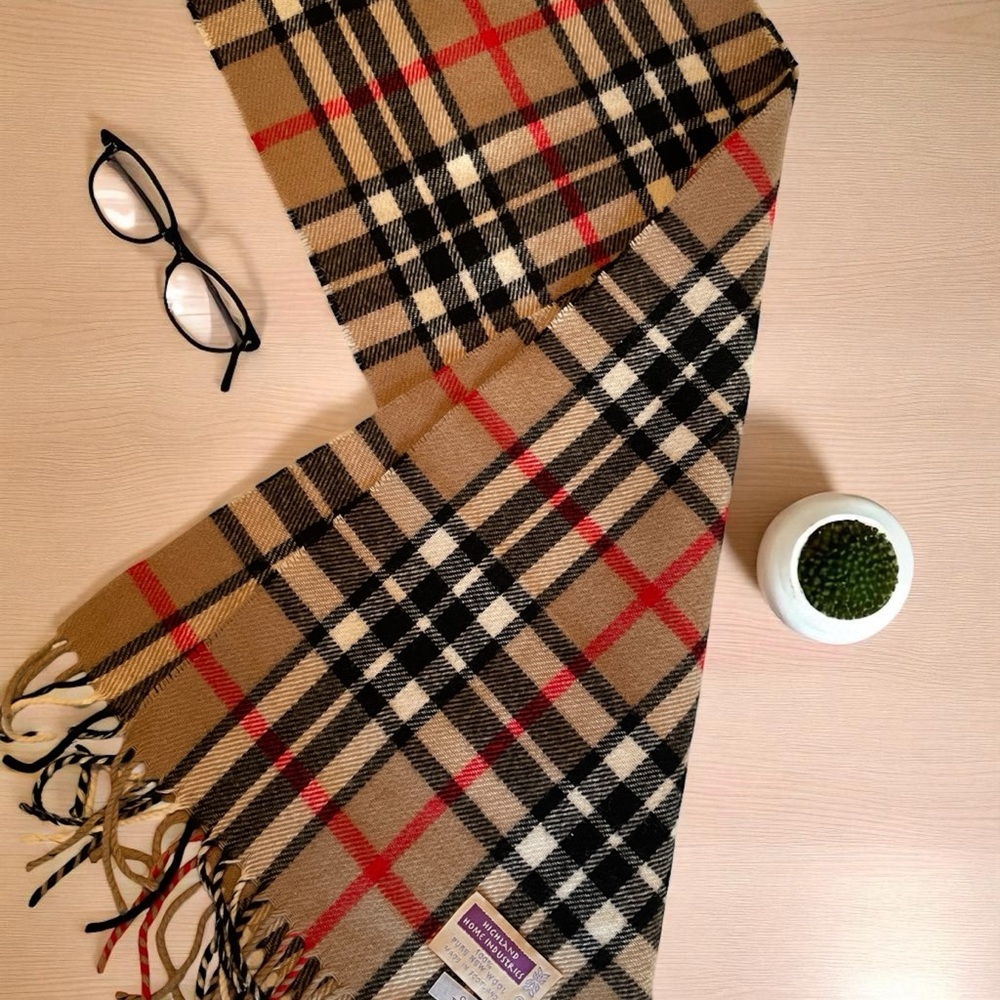 Elegant Tan Checkered Scarf